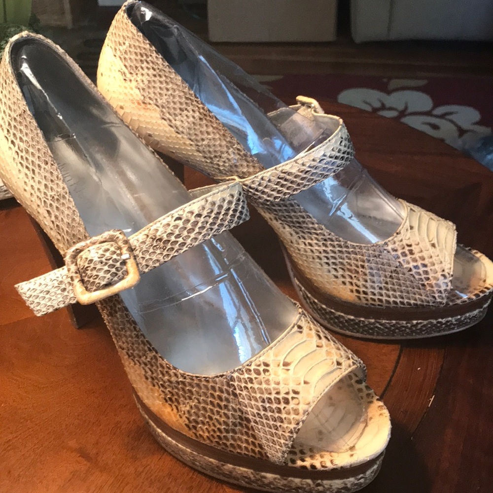 Calvin Klein Kaycie Snakeskin Peep ToePlatform 9.5